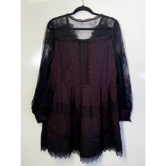 Self-Portrait Black Crochet-Trimmed Crepe De Chine And Lace Mini Dress - Picture 8 of 9